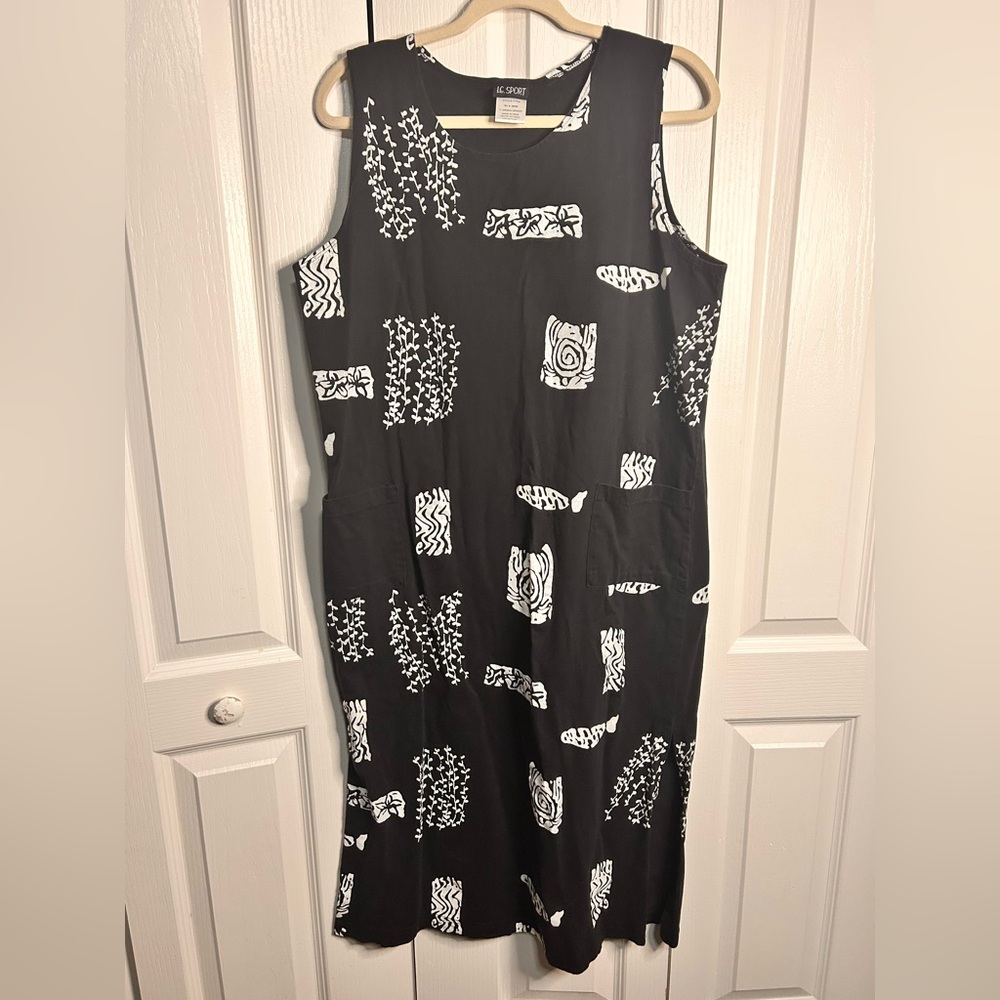 I.G. Sport Women's‎ XL Black White Fish Print Beach Cover Up Pocketed Tank Dress